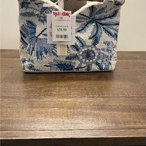 Made in India Blue and White Beaded Bag With Wooden Handle